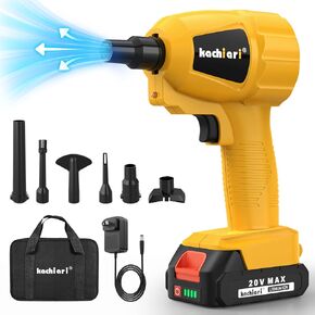 High Volume Compressed Air Duster with 20V Max Battery, 50000RPM Brush Motor, LED Light, 6 Multi-Use Accessories - Ideal for PC Keyboard, Car Cleaning Yellow
