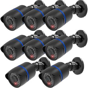 WALI Dummy Fake Simulated Surveillance Security CCTV Dome Camera Indoor Outdoor with One LED Light, Warning Security Alert Sticker Decal (TC-B8), 8 Packs, Black