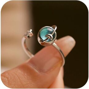 to My Daughter Fidget Ring,KIFUTENG 925 Sterling Silver Fidget Anxiety Spinner Planet Rings for Women Girls Open Adjustable Blue Moon Star Ring Bands with AAA Zirconia Christmas Valentines Day Gifts