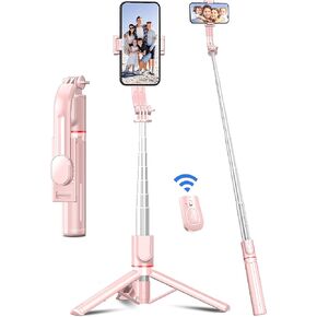 41'' Phone for Tripod, Selfie Stick Tripod Stand with Wireless Remote Extendable Aluminum Cell Phone Tripod Stand 360°Rotate Lightweight & Portable Tripod Compatible with iPhone/Android (Pink)