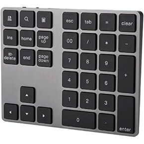 Numeric Keypad, Rechargeable Aluminum Alloy 34 Keys Mini Bluetooth Numpad, Slim External Numpad Keyboard Data Entry Support Windows, iOS, Android System
