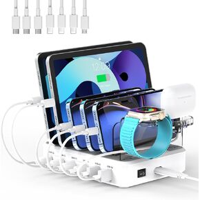 120W USB C Charging Station: 4C2A Port Output Max 65W Fast Charger for MacBook Air Apple iPhone iPad Tablet and Samsung Android Devices (White)