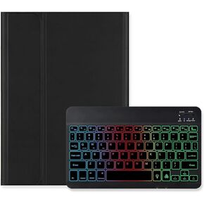 Backlit Keyboard Case for Galaxy Tab S7 11" / S8 11" / S9 11" / Tab S9 FE 10.9 inch Case with Keyboard Backlight Detachable Keyboard Cute Candy Color Case,Black+White