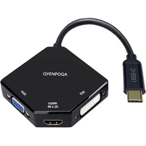 USB C to HDMI/DVI/VGA Multiport Adapter Converter UHD 4Kx2k @ 30Hz, Thunderbolt 3 Compatible, USB Type C to HDMI, USB-C, USB Type-C for MacBook Pro (USB C 3in 1 Black)
