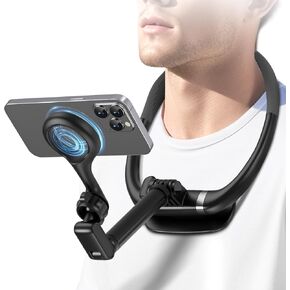 Magnetic Neck Phone Holder, POV Phone Holder, Vlog Neck Tripod for Video Recording, Compatible for iPhone 15 14 13 12 Series, 11 X 8 7 Series & Samsung Google, Clamp for All Phones