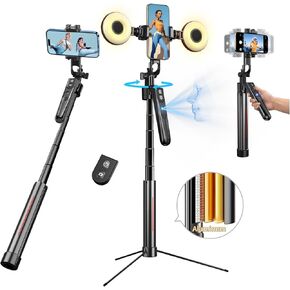 72.8'' Auto Face Tracking Tripod 360 Rotation with Stand, 6 in 1 Selfie Stick Tripod with Fill Light, Tripod That Follows your Movement, Content Creator Essentials, No App, for Video Recording, Tiktok