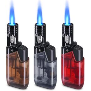 3 Pack Torch Lighter Mini Refillable Butane Lighters Utility Lighter Long Wand Pocket Lighter Windproof Gas Lighter Jet Flame Multi-Purpose for Candle Camping BBQ Grill(No Fuel) Assorted Colors