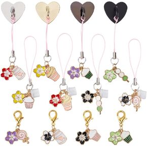 OLYCRAFT 12Pcs 3 Styles Type-C Dust Plug Charm 1.3~3.3 Inch Phone Hook Cherry Blossom Cell Phone Charm Dust Plug Keychain USB C Port Plug Cap Phone Anti-Dust Plugs for Most Type-C USB Cell Phone