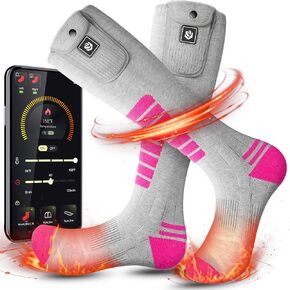 Heated Socks for Men Women Rechargeable Washable 19.24WH 7.4V Battery Operated Heating Socks with APP Remote Control for Hunting Ice Fishing Camping Hiking Skiing Outdoor Work(Red,L)
