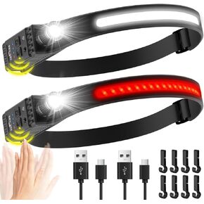 Headlamp Rechargeable Flashlight 2-Pack, 230° Wide Beam & Adjustable Focus LED Head Lamp with Red Light Motion Sensor, Head Lights for Forehead, Hard Hat Headlight, Headlamps for Adult Camping Fishing in Saudi Arabia