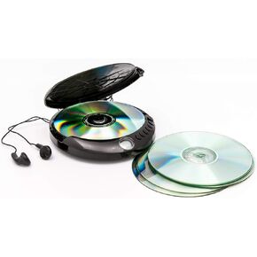 GPO Retro Personal CD Player with 20 Tracks Programmable Memory, LCD Display, Portable, Anti-Shock Protection, Earphone Jack - Earphones Included - Black