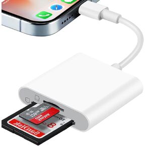 SD Card Reader for iPhone, SD & Micro SD Dual Slots Memory Card Reader for iPad, Plug and Play Trail Game Camera SD Card Viewer, Digital Camera SD Card Adapter, No App Required
