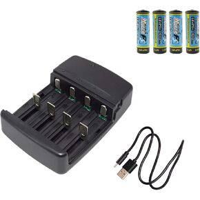USB Universal Smart Battery Charger for 3.2V LiFePO4 Batteries with 4 Pieces 3.2V LiFePo4 14430 4/5 AA (14 x 43mm) 400mAh Rechargeable Battery