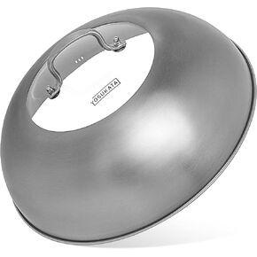 YOSUKATA Wok Lid 13.6 Inch - Premium Stainless Griddle Dome with Tempered Glass Insert Steam Holes - Dishwasher-Safe Round Wok Cover for 14" Wok - Chees Melting Dome for Griddle - Grill Basting Cover