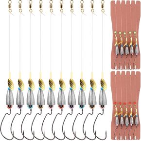 10 Pcs Texas Rig Fishing Kit, Fishing Texas Rigs Ready Kit Pre Rigged Texas Rigs with Weight Hook Rigged Line for Saltwater Freshwater Bass Fishing