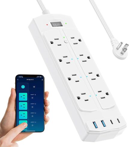Smart Plug Power Strip, Yozisital WiFi Flat Plug Strip with 6 Smart Outlets and 4 USB Ports(2 USB C), 5 Ft Extension Cord, Wall Mountable Surge Protector, Compatible with Alexa and Google Home, White in Saudi Arabia