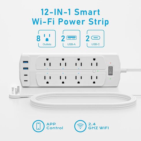 Smart Plug Power Strip, Yozisital WiFi Flat Plug Strip with 6 Smart Outlets and 4 USB Ports(2 USB C), 5 Ft Extension Cord, Wall Mountable Surge Protector, Compatible with Alexa and Google Home, White in Saudi Arabia