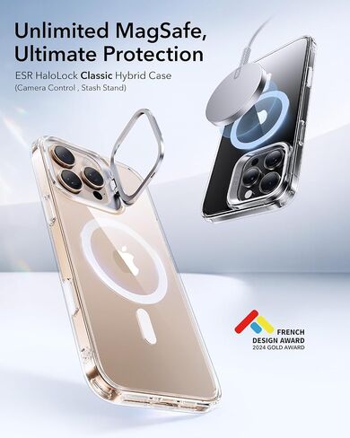 ESR for iPhone 16 Pro Case, Camera Control Compatible with MagSafe, Military-Grade Protective Case, Built-in Stash Stand Phone Case, Scratch-Resistant Back Cover, Classic Series, Clear in Saudi Arabia