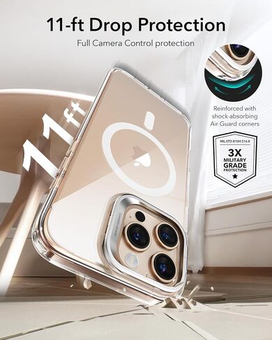 ESR for iPhone 16 Pro Case, Camera Control Compatible with MagSafe, Military-Grade Protective Case, Built-in Stash Stand Phone Case, Scratch-Resistant Back Cover, Classic Series, Clear in Saudi Arabia