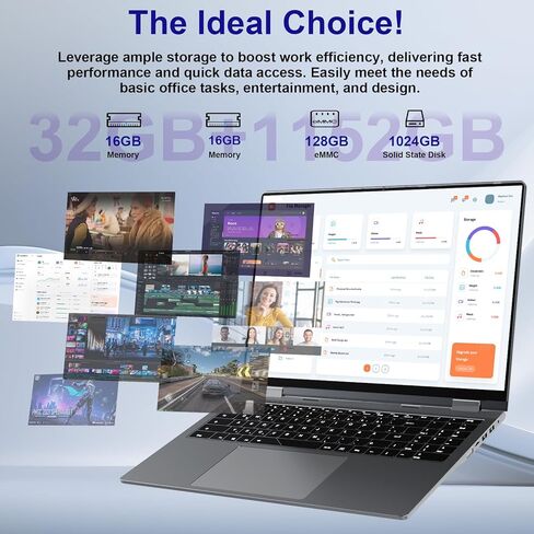 جهاز كمبيوتر محمول قابل للتحويل 16 بوصة ، 2 في 1 كمبيوتر محمول مع شاشة لمس FHD 360 ، تخزين 32 جيجابايت من ذاكرة الوصول العشوائي 1152GB ، Celeron N5095 ، لوحة مفاتيح الإضاءة الخلفية ، قارئ بصمات الأصابع ، 53.2WH in Kuwait