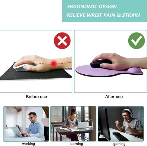 Mouse Pad with Wrist Support, Ergonomic Mouse Pads with Memory Foam Wrist Rest, Easy Typing Pain Relief, Comfortable Home Office Computer Wrist Support Pads for Working Studying Gaming, Purple in Kuwait