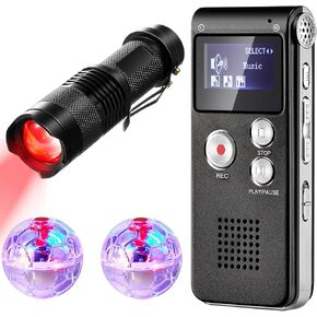 4 Pcs Ghost Hunting Equipment Kit Include 1 Digital Voice Recorder 2 LED Light up Pet Cat Balls and 1 Red Light Flashlight Paranormal Equipment Tools for Home Office Outdoor Ghost Hunting