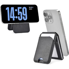 Magnetic wallet for iPhone Lightweight Magnetic Phone Wallet Stand, for Mag-Safe Wallet Tracker with Adjustable Stand, iPhone 16/15/14/13/12 de cartera, soporte para 4 tarjetas, Vegan Leather