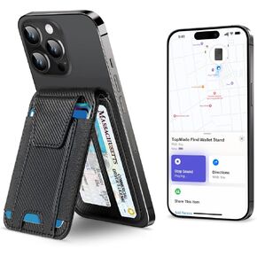 TopMade for Magsafe Wallet, Works with Apple Find My, Strongest Magnetic Wallet for iPhone 16/15/14/13/12 Series, for iPhone Wallet with Adjustable Stand, 9 Cards Holder, Black Carbon Fiber