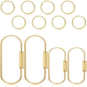 4Pcs Brass Screw Lock Keychains with 8 Flat Rings Gold Carabiner, Gold Key Ring Gold Keychain, Gold Keychain Clip Tool, Portable Car Decorations Aesthetic Brass Key Ring Suitable for Keys & Bags