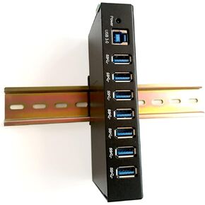 COMMFRONT Industrial USB 3.0 7-Port Hub; Supports Data Rates up to 5Gbps; Deivers up to 900mA Downstream Power on Each Port; 15kV ESD and 600W Surge Protection; Plug-and-Play; No Drivers Needed