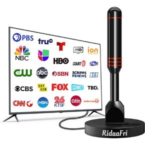 Digital TV Antenna Indoor for Smart TV HDTV Television, Strong Magnetic Base and 360° Reception, Support Free Local 4K 1080P Channels Easy Installation with 16FT Coax Cable - Red