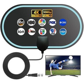 TV Antenna for Smart TV, HD Digital TV Antenna Long Range Signal Reception TV Antenna Support 4K 1080p All TVs, Indoor Digital Antenna for All tvs 10ft HDTV Coax Cable (Black)