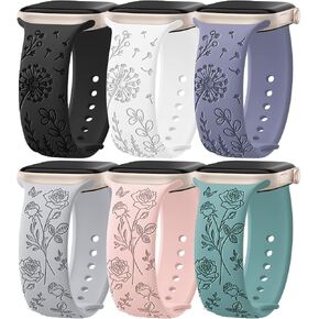 6 Pack Floral Engraved Silicone Bands Compatible for Apple Watch Band 38mm 40mm 41mm 42mm 44mm 45mm 46mm 49mm Women,Flower Sport Straps for iWatch Series 10 9 8 se Ultra 7 6 5 4 3 2 in Saudi Arabia
