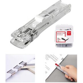 Binder Clips Stapler with 58 Count Binder Clips, Binder Paper Clips, 2025 Upgraded Small Binder Clips for Office Supplies/Home/School, White