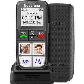 Easyfone T6 4G Picture Button Cell Phone for Seniors and Kids | Easy-to-Use | Clear Sound | Easy Charging Dock | SOS Button | SIM Card Included | Good for Dementia, Alzheimer's and Kids (T6 Black)