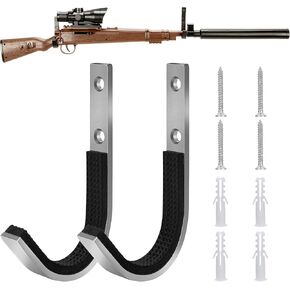 Stainless Steels Gun Rack Storage Wall Mount Shotgun Rifle Hook Horizontal Gun Hanger for Any Rifles Shotguns Archery Bow and Sword with Soft Padding, Wall Mount Storage & Display Heavy Duty Steel