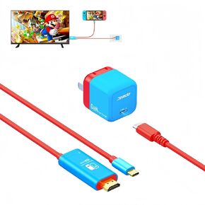 USB-C to HDMI Cable & 33W GaN Charger for Nintendo Switch/Switch OLED,Portable Dock Replacement, 4K/30Hz TV Adapter with PD 100W Fast Charging, Compact Foldable Plug, Travel-Friendly Gaming Set