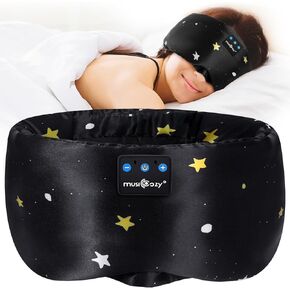 MUSICOZY Mulberry Silk Bluetooth Sleep Mask with HD Stereo Sound, Wireless Sleep Headband Headphones for Side Sleepers, Adjustable Size, Total Light Blocking, Perfect for Travel Relaxation Sleep