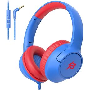 Kids Headphones with Cord for School Travel, 85/94dB Volume Limited Headphones for Kids with Microphone, Wired Kids Headphone with 3.5mm Jack for Tablet, Over-Ear Headphones for Toddler Boy Girl Blue