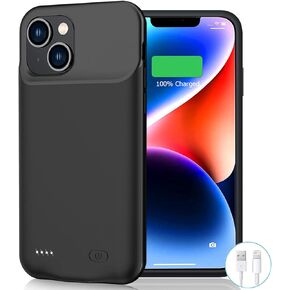 iPhone 14 Battery Case, 7000mAh Slim Portable Rechargeable Smart Protective Power Bank Charging Case (Black)