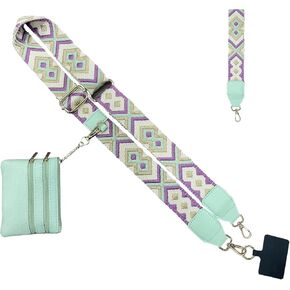Phone Strap with Zippered Pouch, Adjustable Anti-Theft Chain Lanyard, Clip and Go Strap for Phone with Wallet Crossbody, Phone Wrist Strap for All Phones, Green
