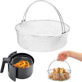 سلة Air Fryer ، 8QT Air Fryer Presector Asced Sgency مع مقبض ، سلة بخارية الصلب 18/8 Stainles للهواء ، وعاء فوري ، فرن ، سلة باخرة ، سلة طعام منزلية القلي