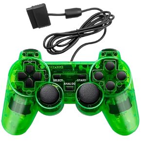 Funcilit Wired Controller for PS2, Double Shock Vibration Twin Shock Wired Gamepad for Sony Playstation 2, Green
