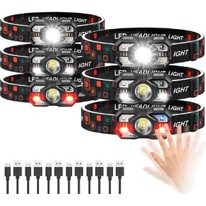 Headlamp Rechargeable 6Pack, 3000 Lumen Ultra-Light Bright Rechargeable Headlamp Flashlight with White Red Light, LED Headlight Motion Sensor, 5+5 Mode for Outdoor Camping Fishing Running Hiking