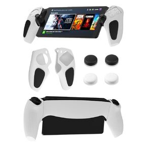 GLDRAM Black Protective Grips Case for PlayStation Portal Remote Player, Anti-Slip Graininess Silicone Handle Skin Cover with 4 Thumb Caps for PS5 Portal Accessories - Thickened & Anti-Fingerprint