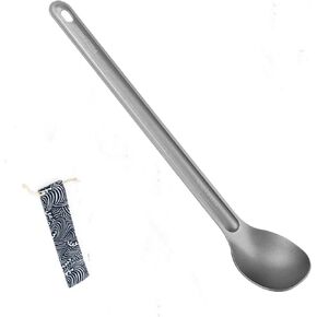 Backpacking Spoon Stainless Steel Spoon Long Camping Spoon Outdoor Tableware Long-Handled Spoon with Carry Bag for Backpacking Camping and Hiking, 21.8cm