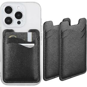 Phone Wallet Stick on 2Pack Phone Card Holder Stick on Black Leather Self Adhesive Credit Card Holder for Cell Phone Sticky Wallet for Phone Case with Pocke Compatible for Most Smartphones
