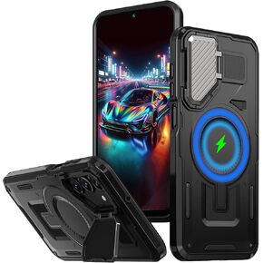 Ysnzaq Magnetic Rugged Case for Samsung Galaxy A35, Military-Grade Shockproof Protection Case with Camera Cover Stand for Samsung Galaxy A35 CFSD Black