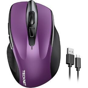 TECKNET Rechargeable Wireless Mouse,USB-A Silent Mouse, Quiet Click, 6 Adjustable 4800 DPI, Cordless Computer Mouse, Ergonomic Mouse for Laptop, 6 Buttons 2.4G Mouse for Chromebook, Ergo Grip - Purple