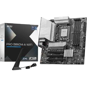 MSI PRO B860M-A WiFi Motherboard, mATX - Supports Intel Core Ultra Processors (Series 2), LGA 1851-12 DRPS, DDR5 Memory Boost (8600+ MT/s OC), PCIe 5.0 x16 & 4.0 x16, M.2 Gen5, Wi-Fi 7, 5G LAN